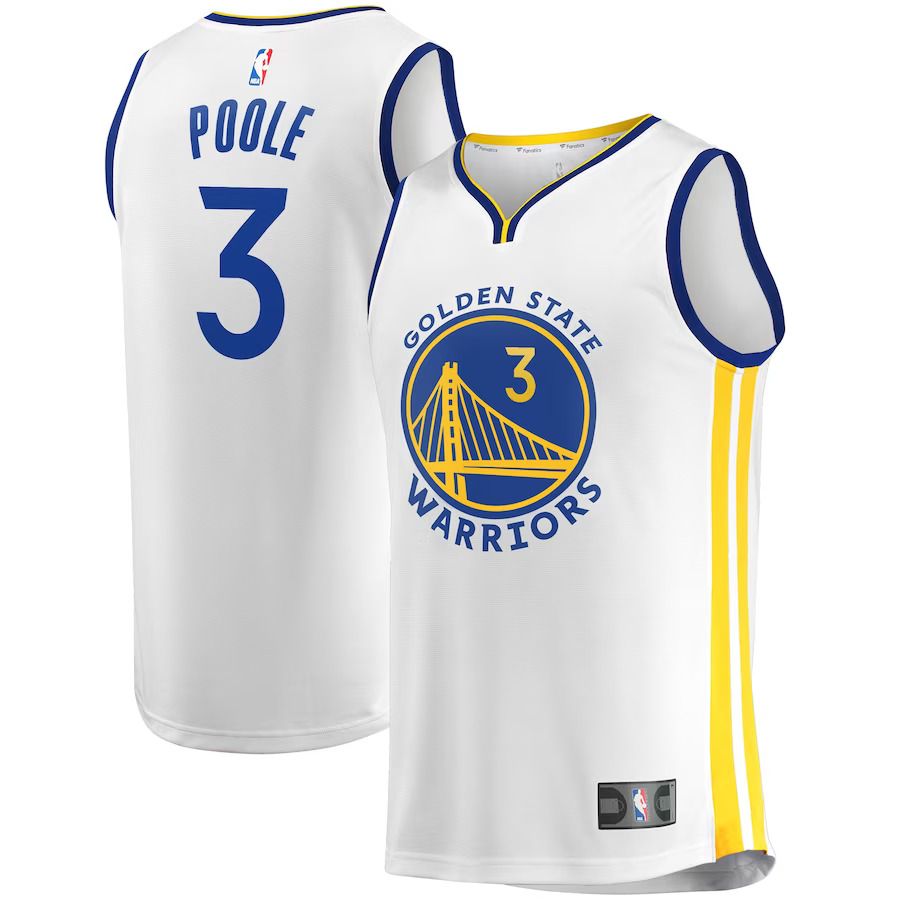 Men Golden State Warriors 3 Jordan Poole Fanatics Branded White 2022-23 Fast Break Replica Player NBA Jersey